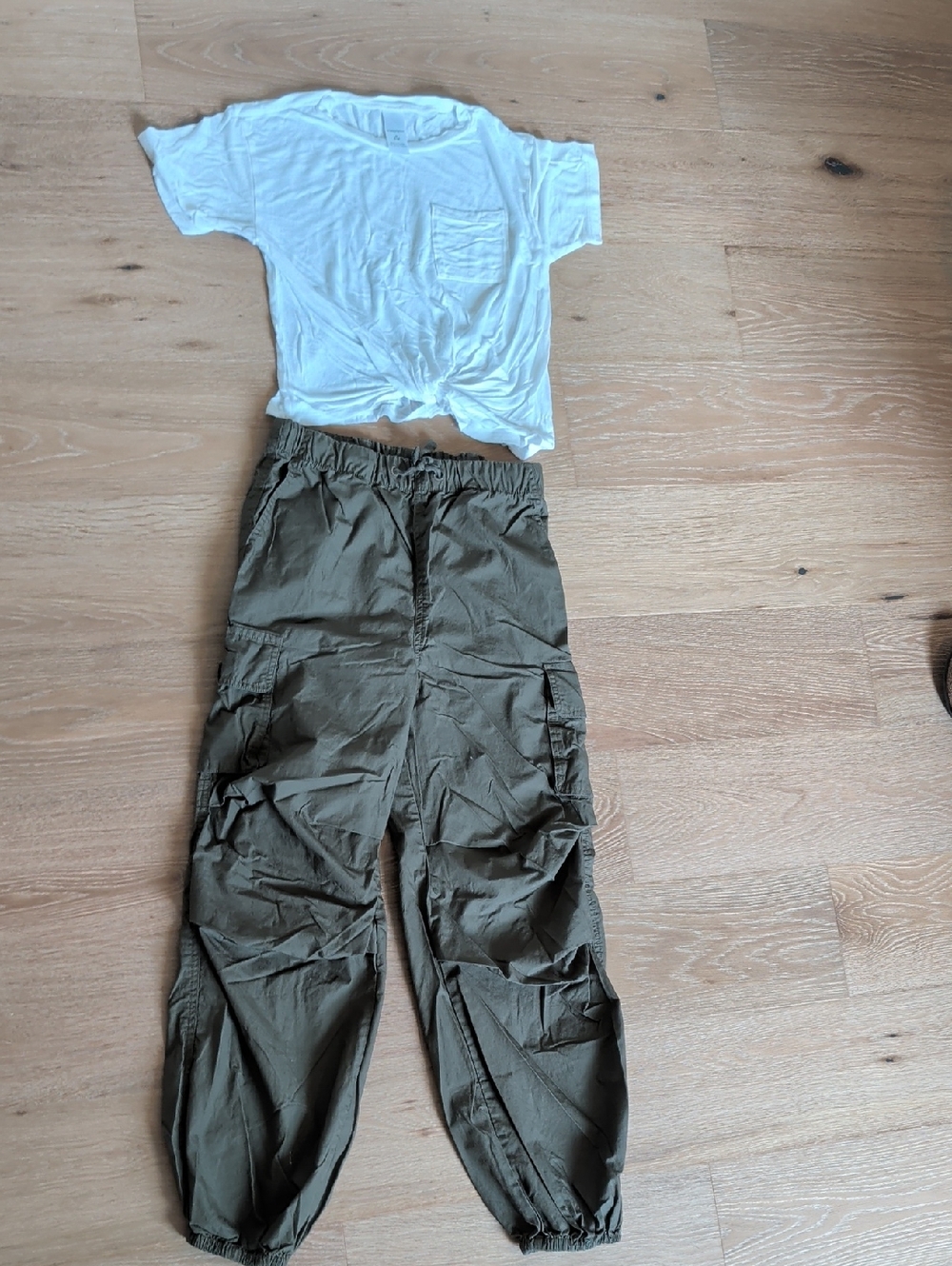 Nordstrom White Tee and T&b Olive Cargo Pants Kids Matching Set